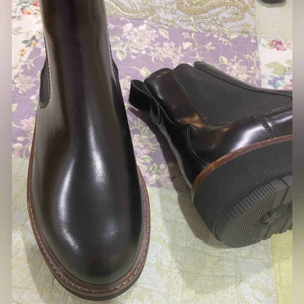 Clarks Orianna Up Black Leather Pull On Chunky Boots 8.5 - Picture 4 of 10